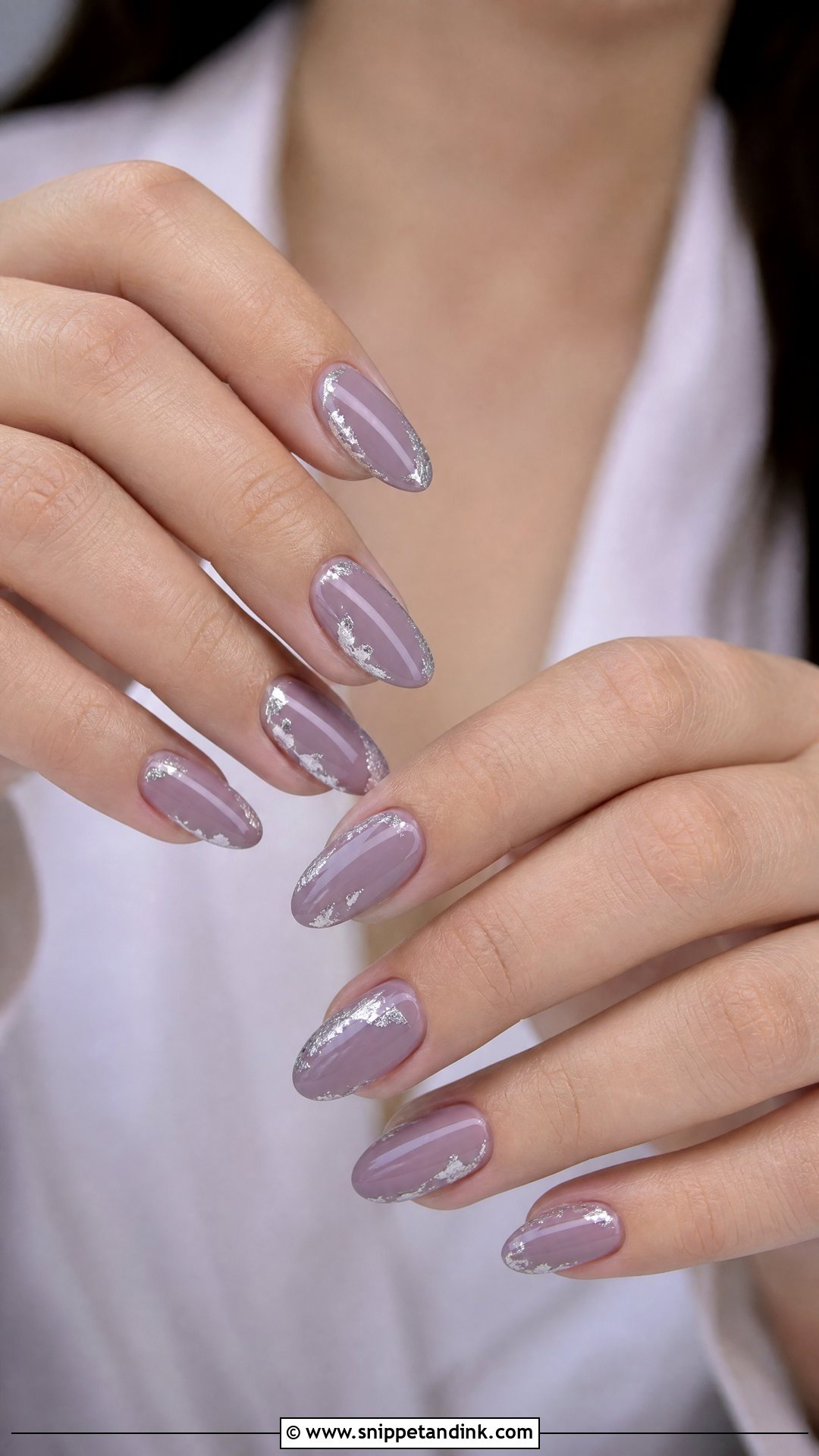 Mauve Nails With Silver Foil - Snippet and Ink - 20 Nail Inspo for Wedding Guest Ideas