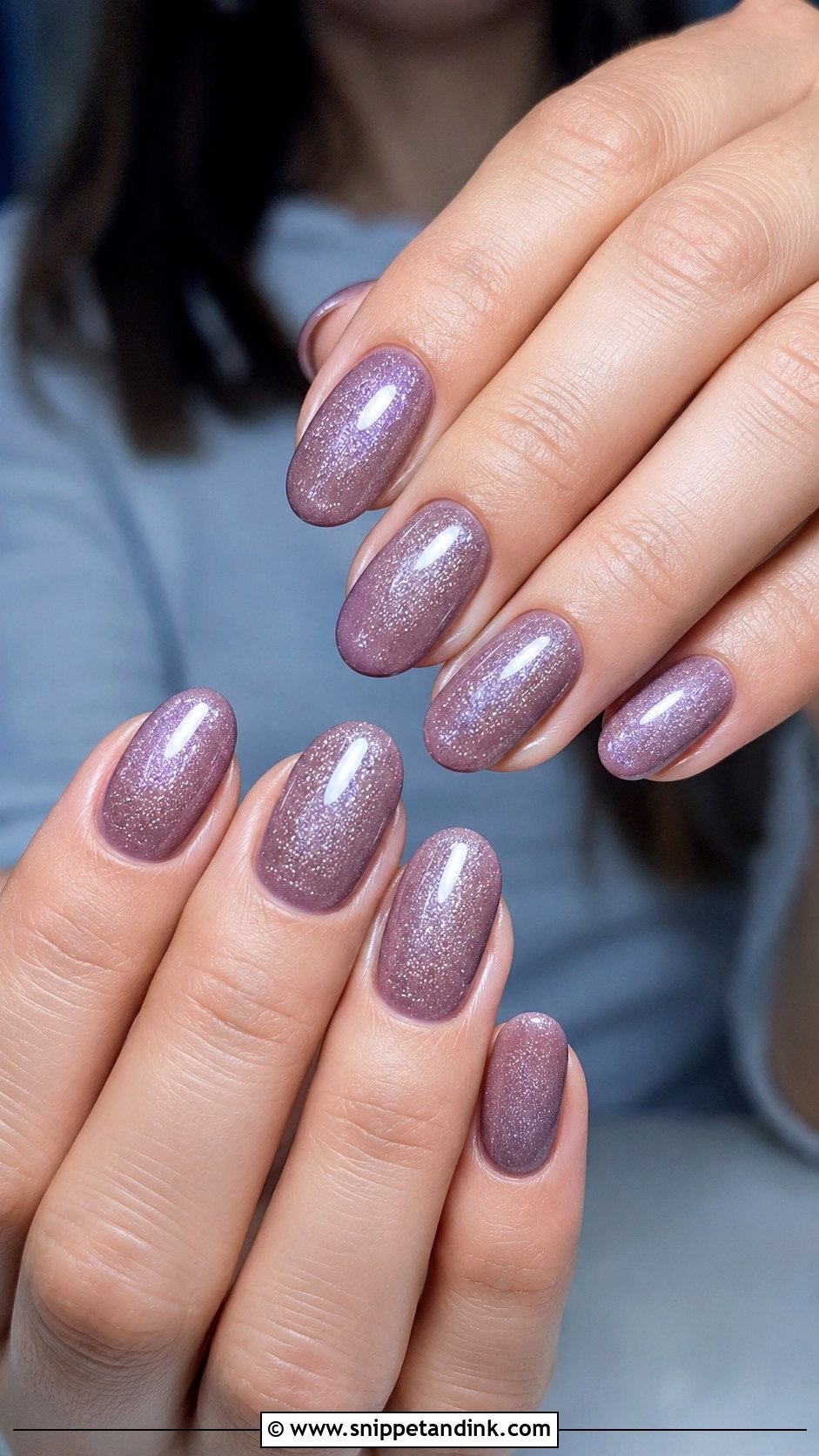 Mauve Nails With Silver Shimmer - Snippet and Ink - 30 Wedding Guest Nails Ideas