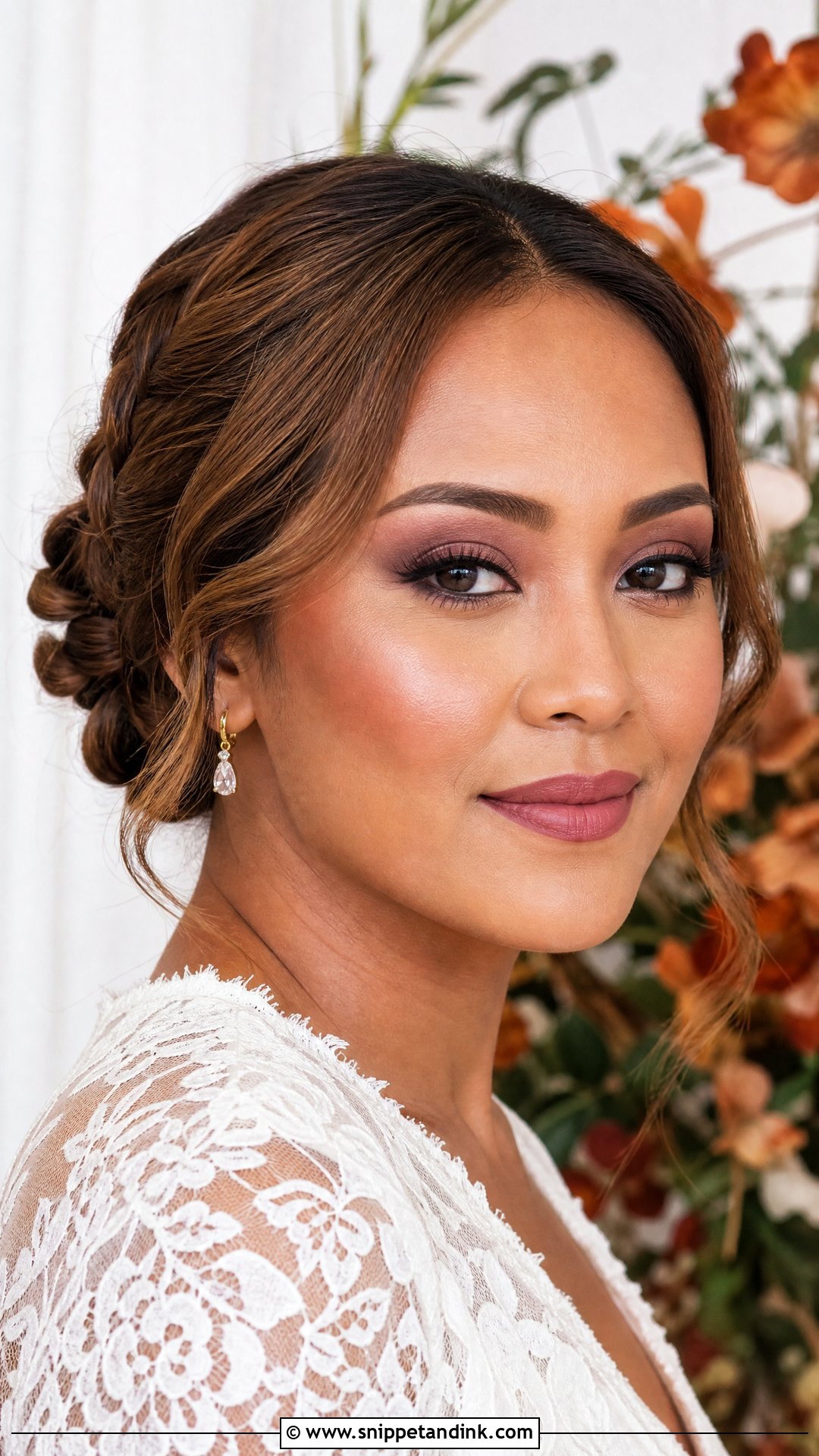 Mauve Wedding Makeup With Braided Chignon - Snippet and Ink - 20 Braid Makeup Wedding Ideas