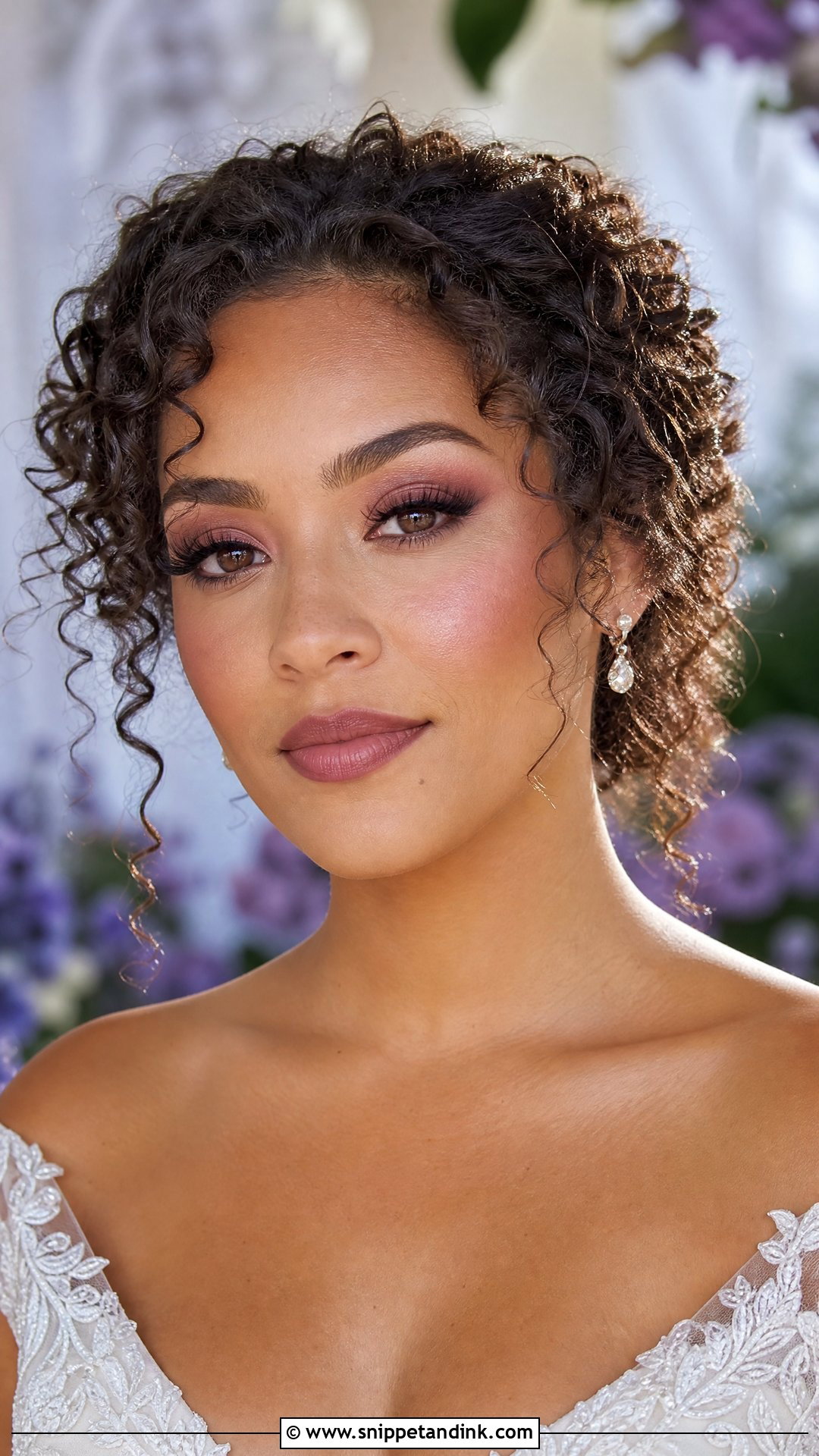 Mauve Wedding Makeup With Curly Hair - Snippet and Ink - 20 Wedding Makeup and Hair Ideas