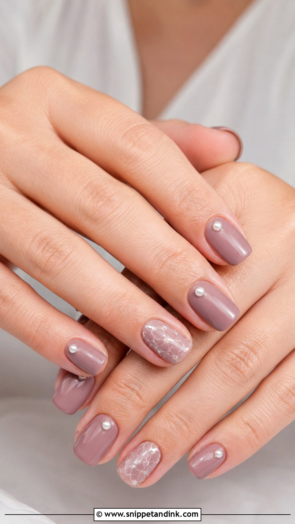 Mauve Wedding Nails With Pearl Accents - Snippet and Ink - 20 Purple Wedding Nails for Bride