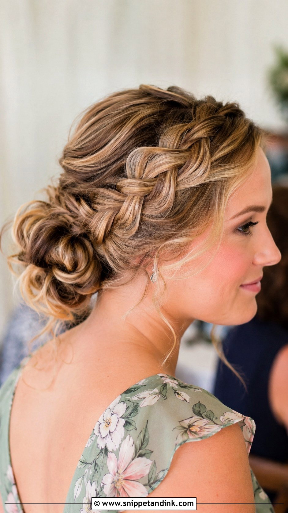 Medium Braided Crown Updo Wedding Guest Hairstyle - Snippet and Ink - 15 Medium Updo Wedding Guest Hairstyles