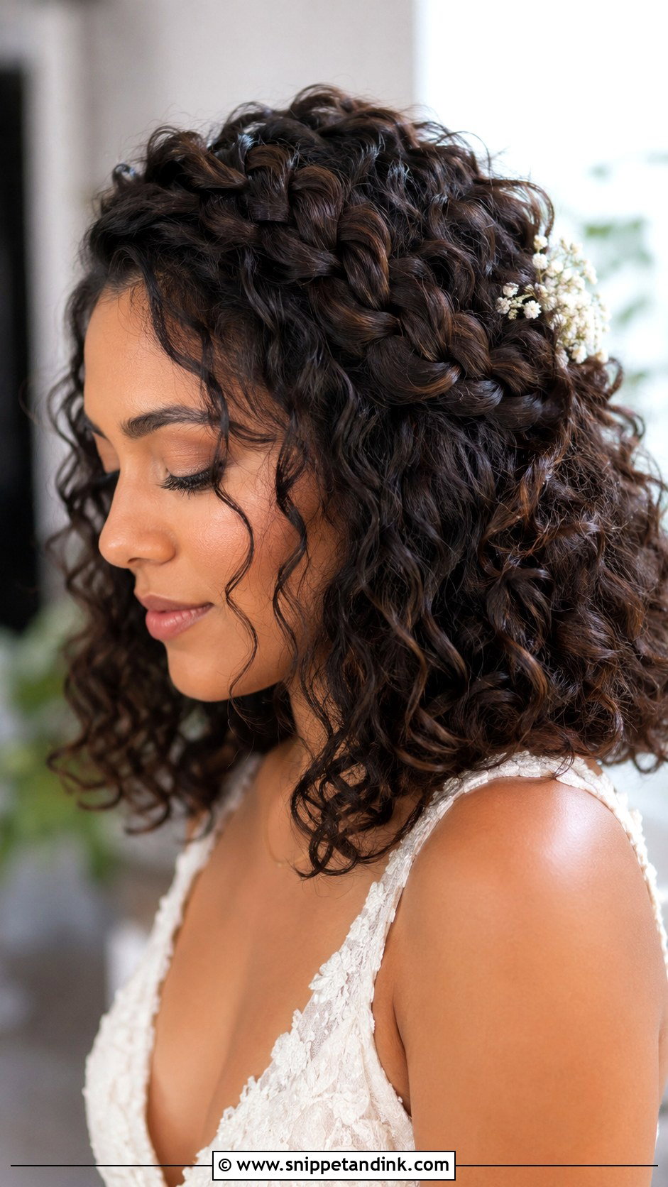 Medium Curly Braided Crown Wedding Hair - Snippet and Ink - 15 Medium Length Curls Wedding Hairstyles