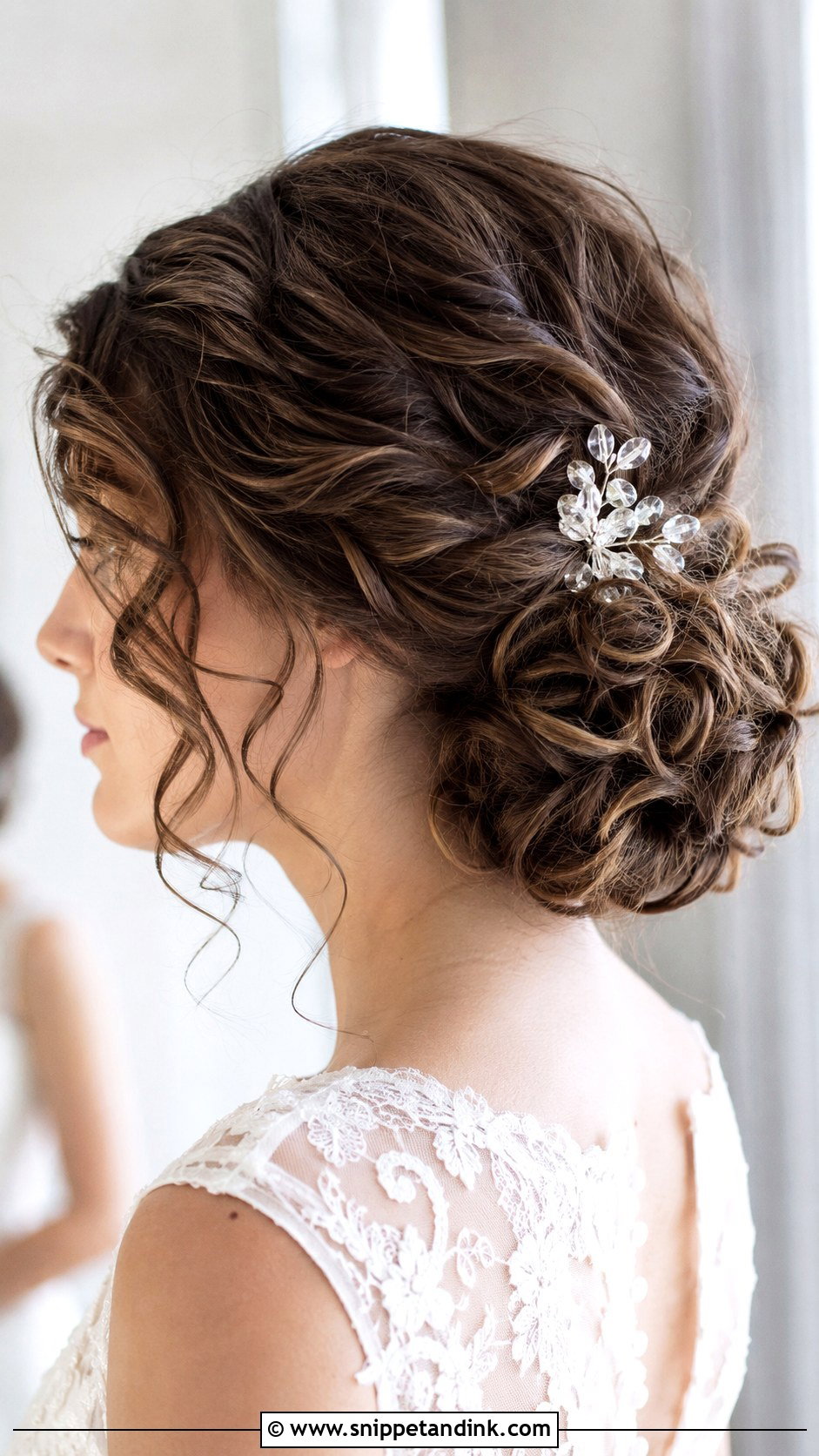 Medium Curly Chignon Wedding Hair - Snippet and Ink - 15 Medium Length Curls Wedding Hairstyles
