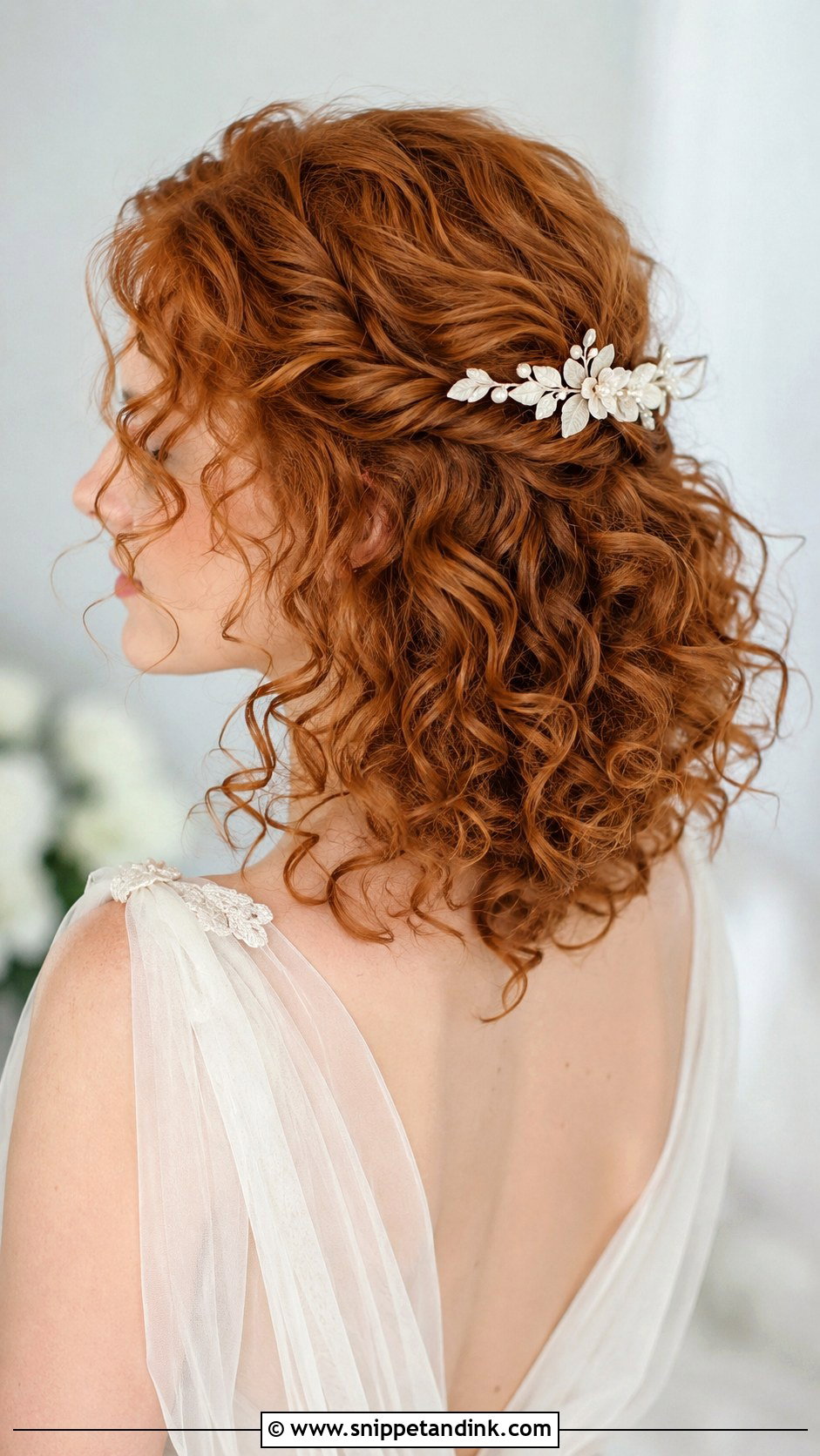 Medium Curly Hair With Flower Comb - Snippet and Ink - 15 Medium Length Curls Wedding Hairstyles