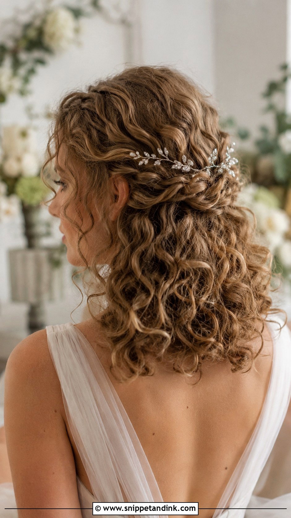 Medium Curly Hair With Hair Vine - Snippet and Ink - 15 Medium Length Curls Wedding Hairstyles