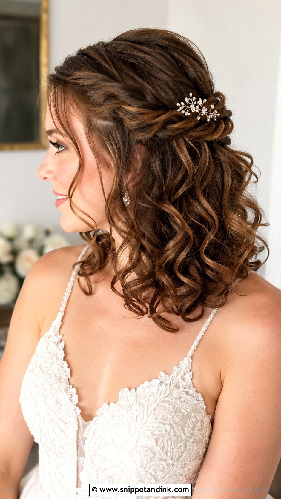 Medium Curly Half Up Wedding Hair - Snippet and Ink - 15 Medium Length Curls Wedding Hairstyles