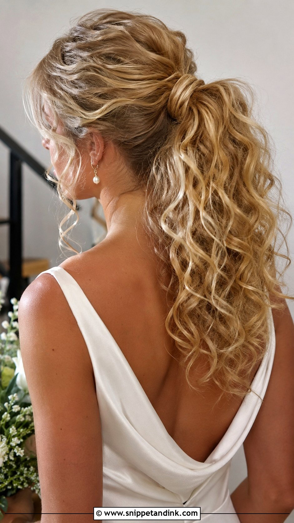 Medium Curly Ponytail Wedding Hair - Snippet and Ink - 15 Medium Length Curls Wedding Hairstyles