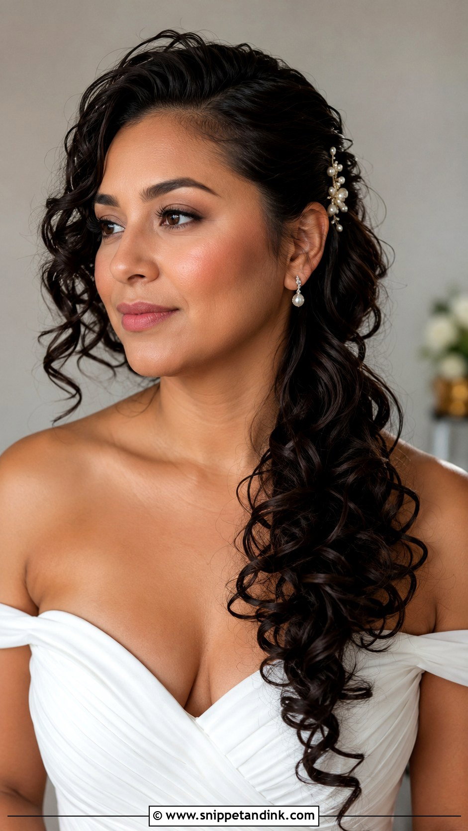 Medium Curly Side Swept Wedding Hair - Snippet and Ink - 15 Medium Length Curls Wedding Hairstyles