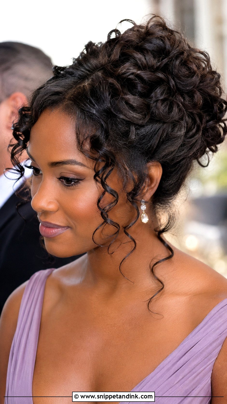 Medium Curly Updo Wedding Guest Hairstyle - Snippet and Ink - 15 Medium Updo Wedding Guest Hairstyles