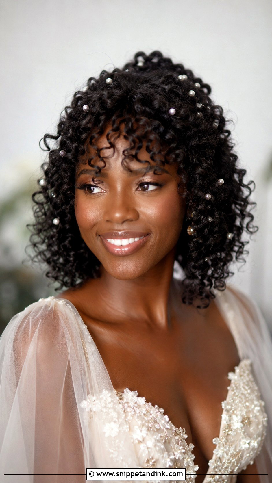 Medium Curly Wedding Hairstyle With Bangs - Snippet and Ink - 15 Medium Wedding Hairstyles with Bangs