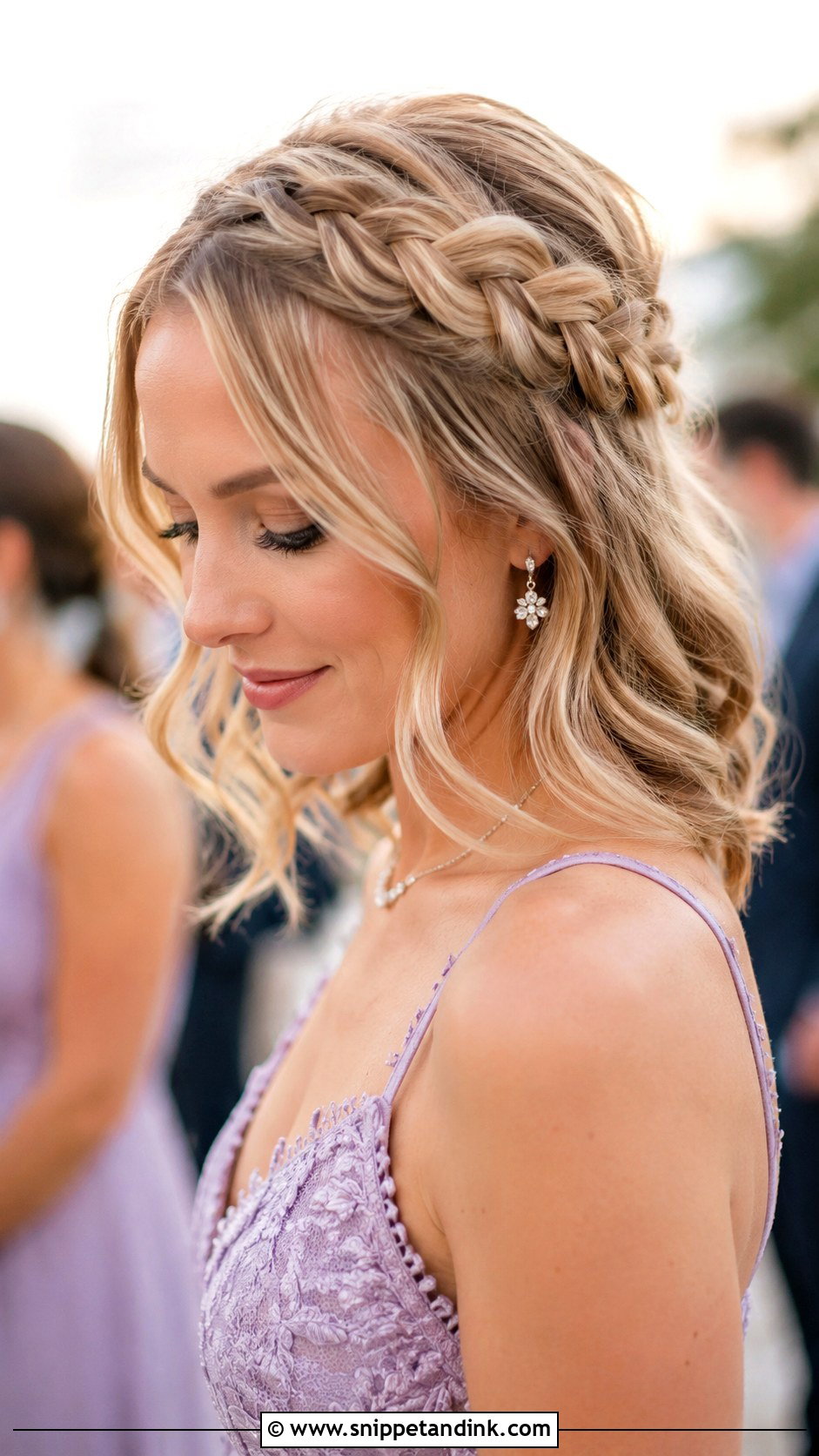 Medium Hair Braided Crown Wedding Guest - Snippet and Ink - 15 Medium Hair Wedding Guest Ideas