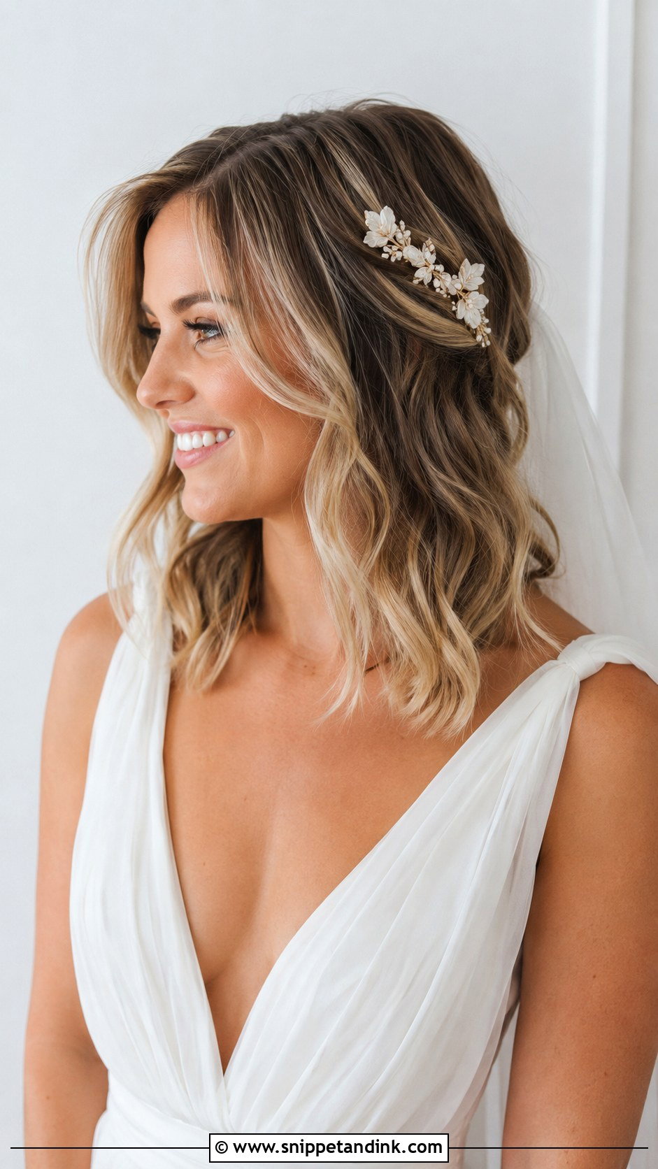 Medium Hair Bridal Loose Waves - Snippet and Ink - 20 Medium Hair Bridal Hairstyles