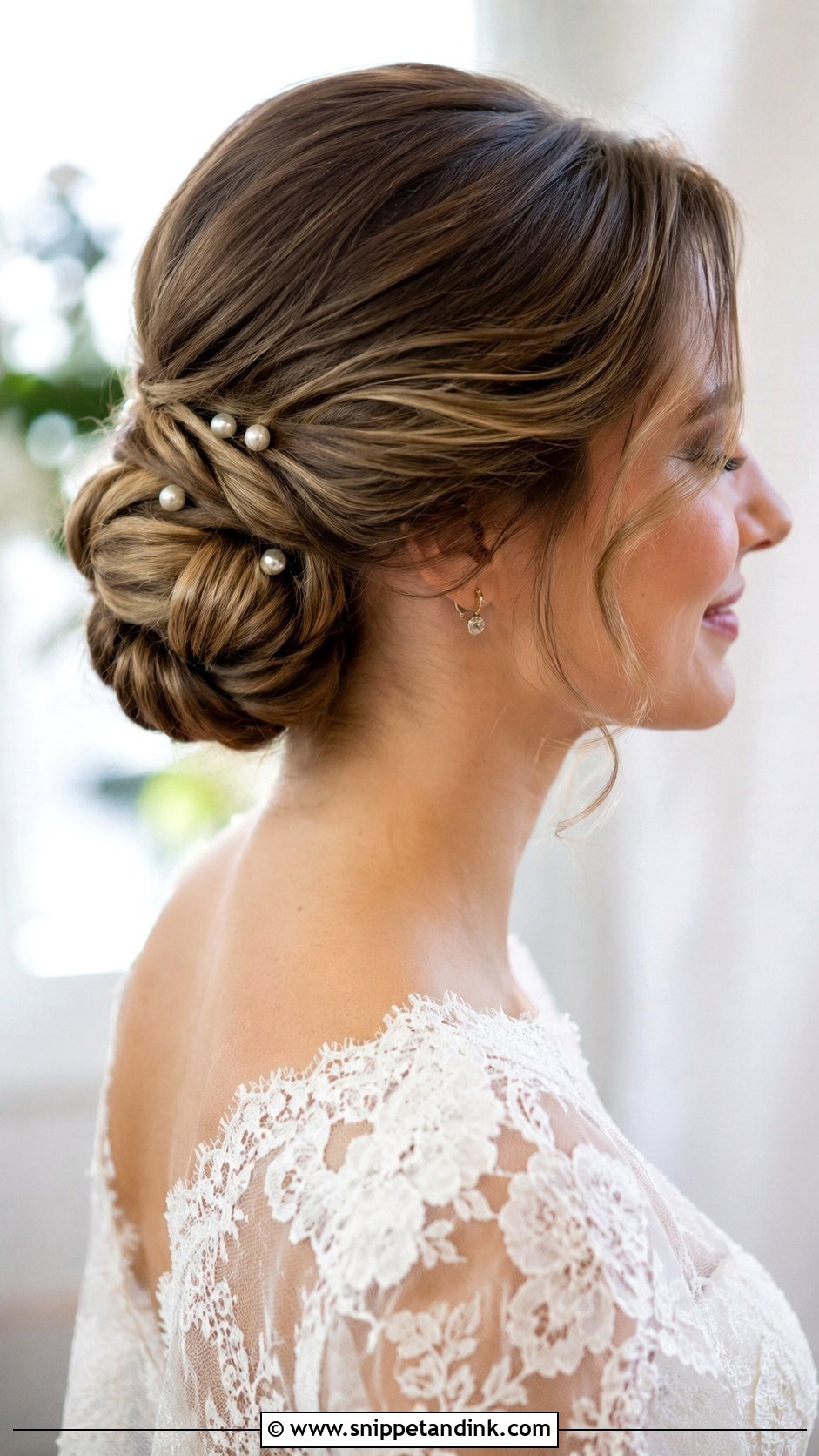 Medium Hair Bridal Low Bun - Snippet and Ink - 20 Medium Hair Bridal Hairstyles