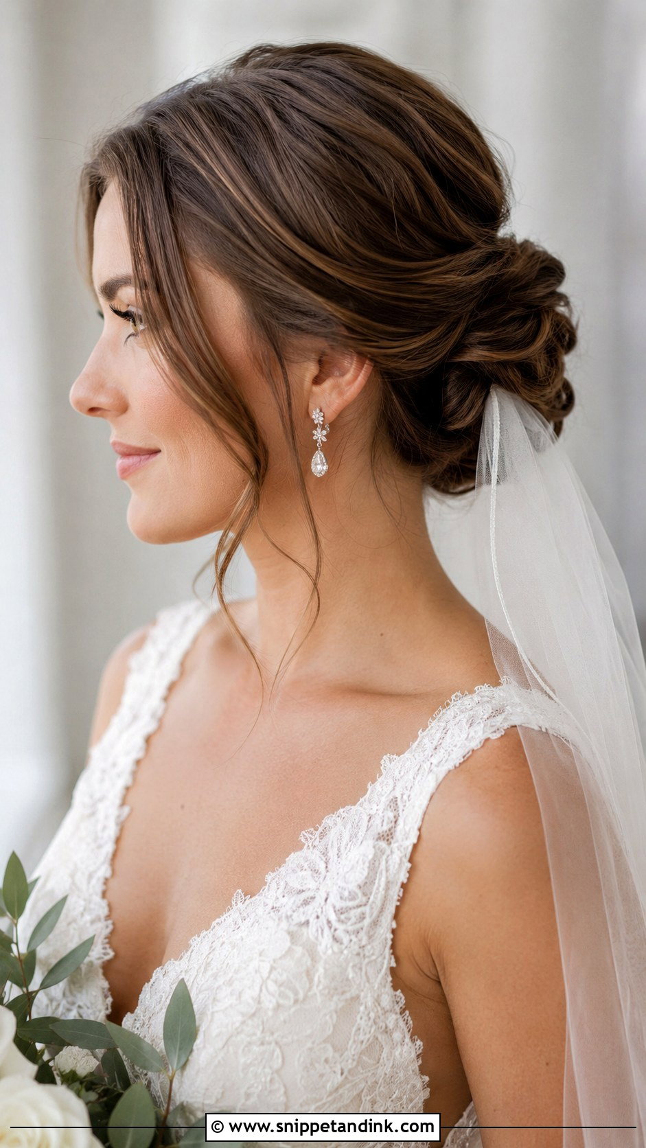 Medium Hair Bridal Veil Updo - Snippet and Ink - 20 Medium Hair Bridal Hairstyles