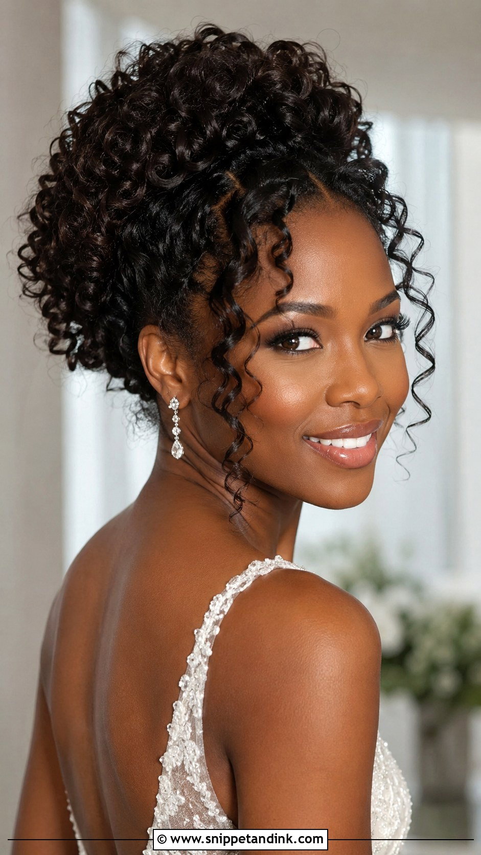 Medium Hair Bride Curly Updo - Snippet and Ink - 20 Medium Hair Bride Ideas