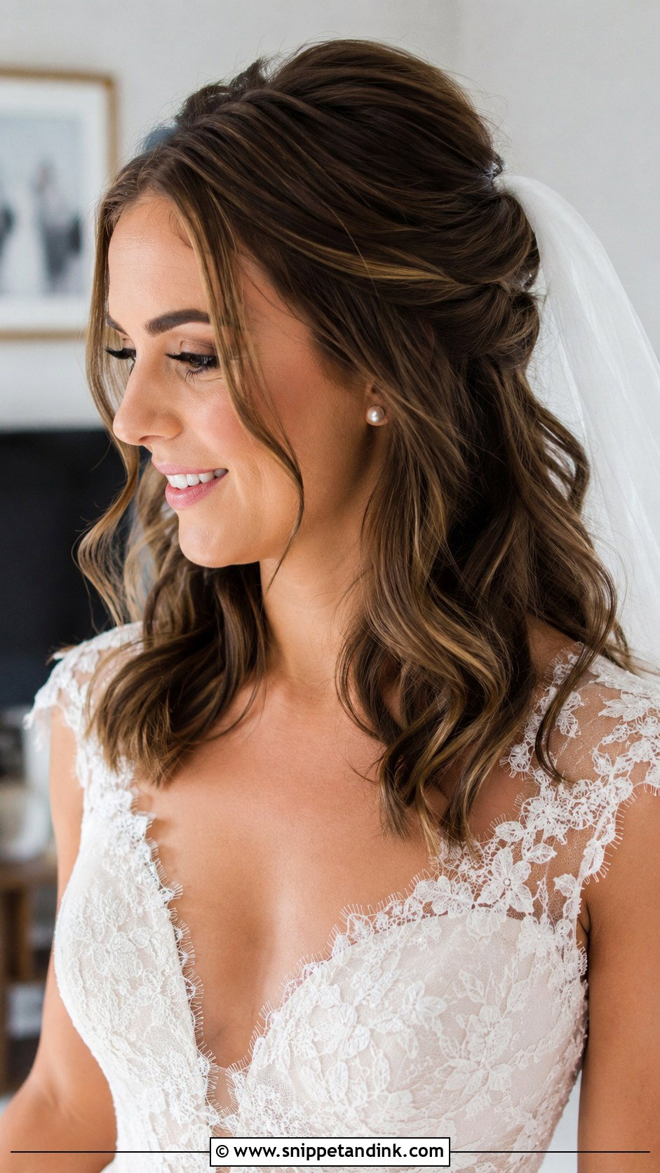 Medium Hair Bride Half Up Half Down - Snippet and Ink - 20 Medium Hair Bride Ideas