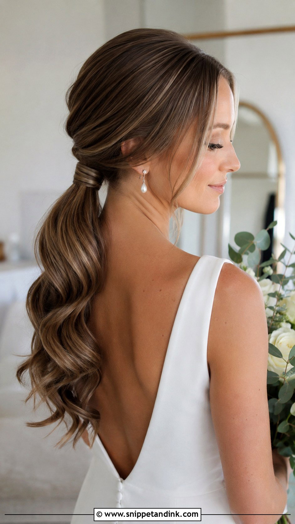 Medium Hair Bride Low Ponytail - Snippet and Ink - 20 Medium Hair Bride Ideas
