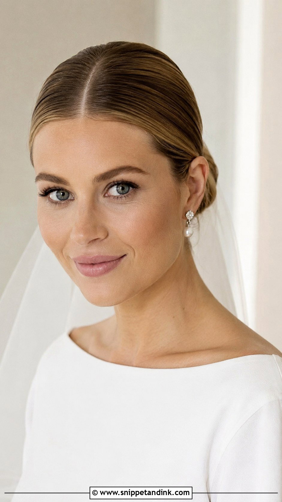Medium Hair Bride Sleek Bun - Snippet and Ink - 20 Medium Hair Bride Ideas