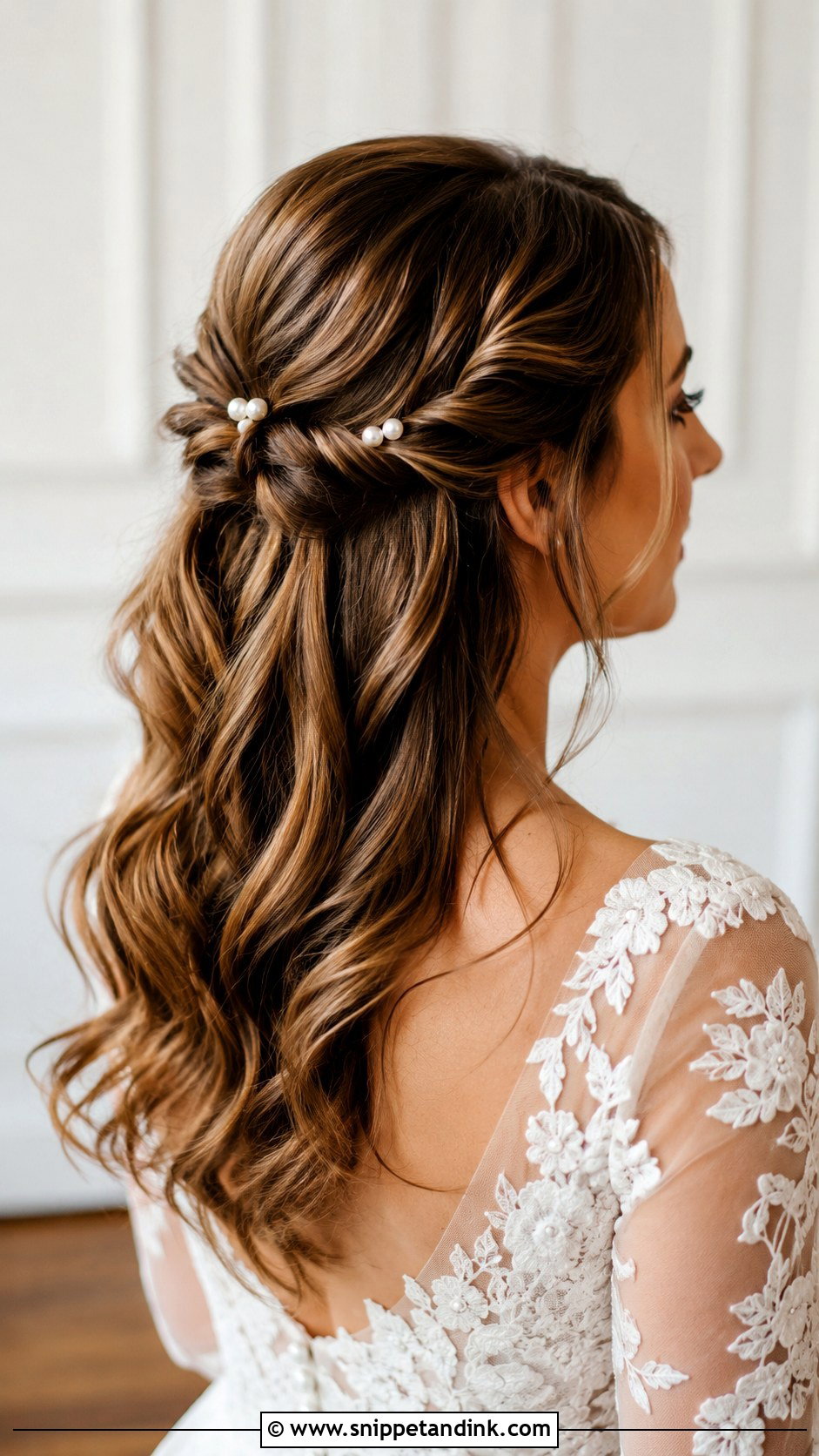 Medium Hair Bride Twisted Half Up - Snippet and Ink - 20 Medium Hair Bride Ideas