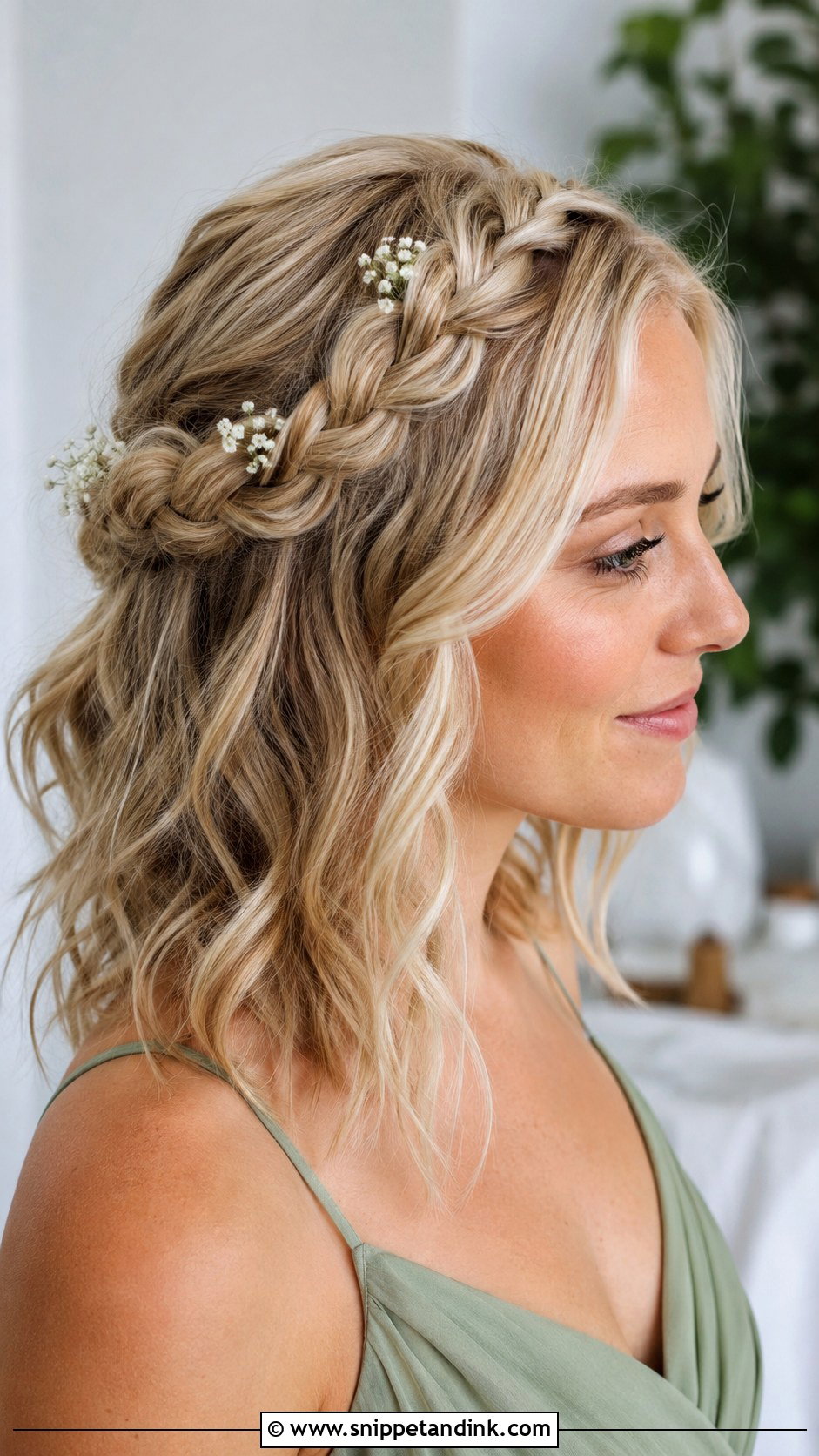 Medium Hair Bridesmaid Braided Crown - Snippet and Ink - 20 Medium Hair Bridesmaid Hairstyles