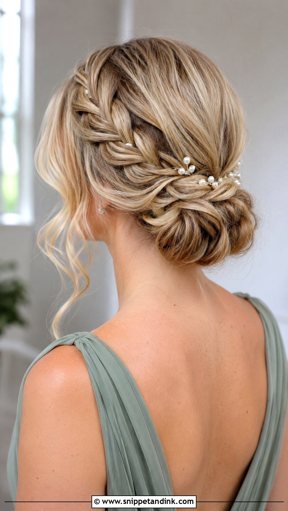 Medium Hair Bridesmaid Braided Low Bun - Snippet and Ink - 20 Medium Hair Bridesmaid Hairstyles