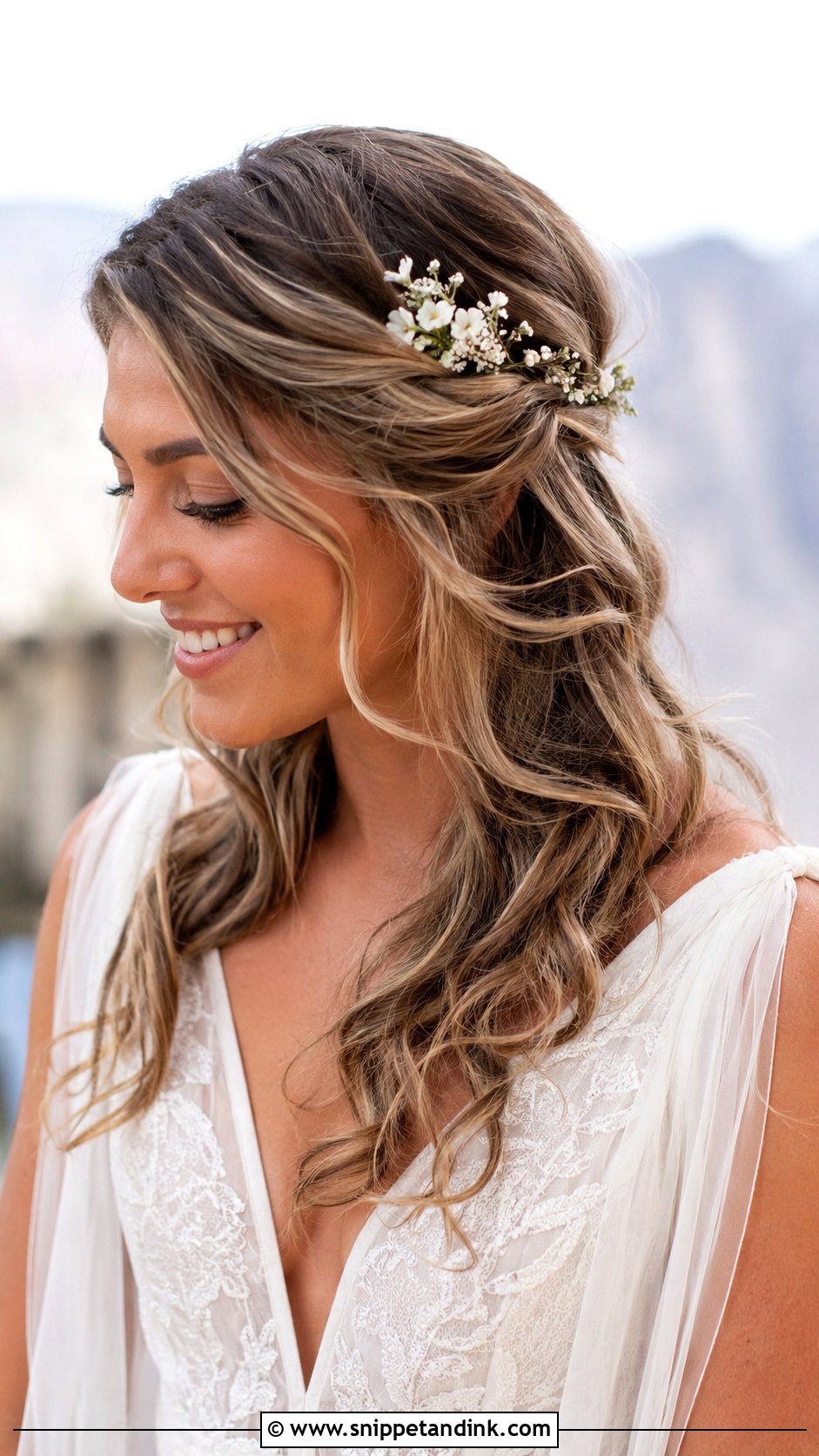 Medium Hair Floral Wedding Hairstyle - Snippet and Ink - 20 Medium Hair Styles for Wedding