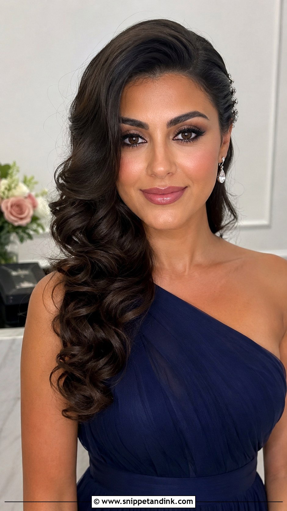 Medium Hair Side Swept Curls Wedding Guest - Snippet and Ink - 20 Medium Hair Styles Wedding Guest