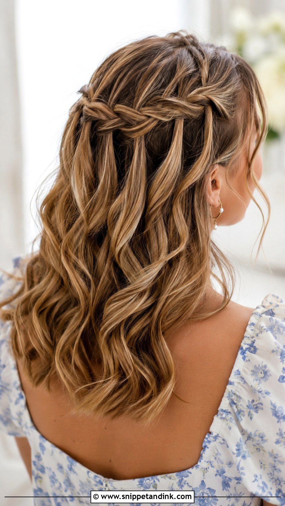 Medium Hair Waterfall Braid Wedding Guest - Snippet and Ink - 15 Medium Hair Wedding Guest Ideas
