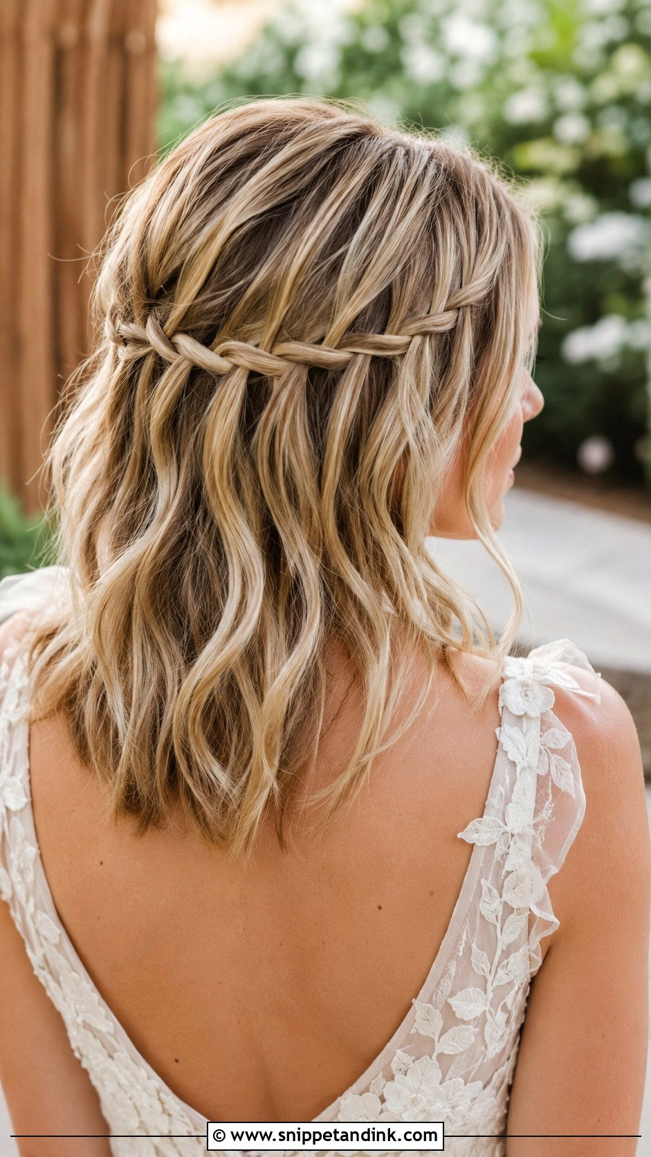 Medium Hair Waterfall Braid Wedding Hairstyle - Snippet and Ink - 20 Medium Hair Styles for Wedding
