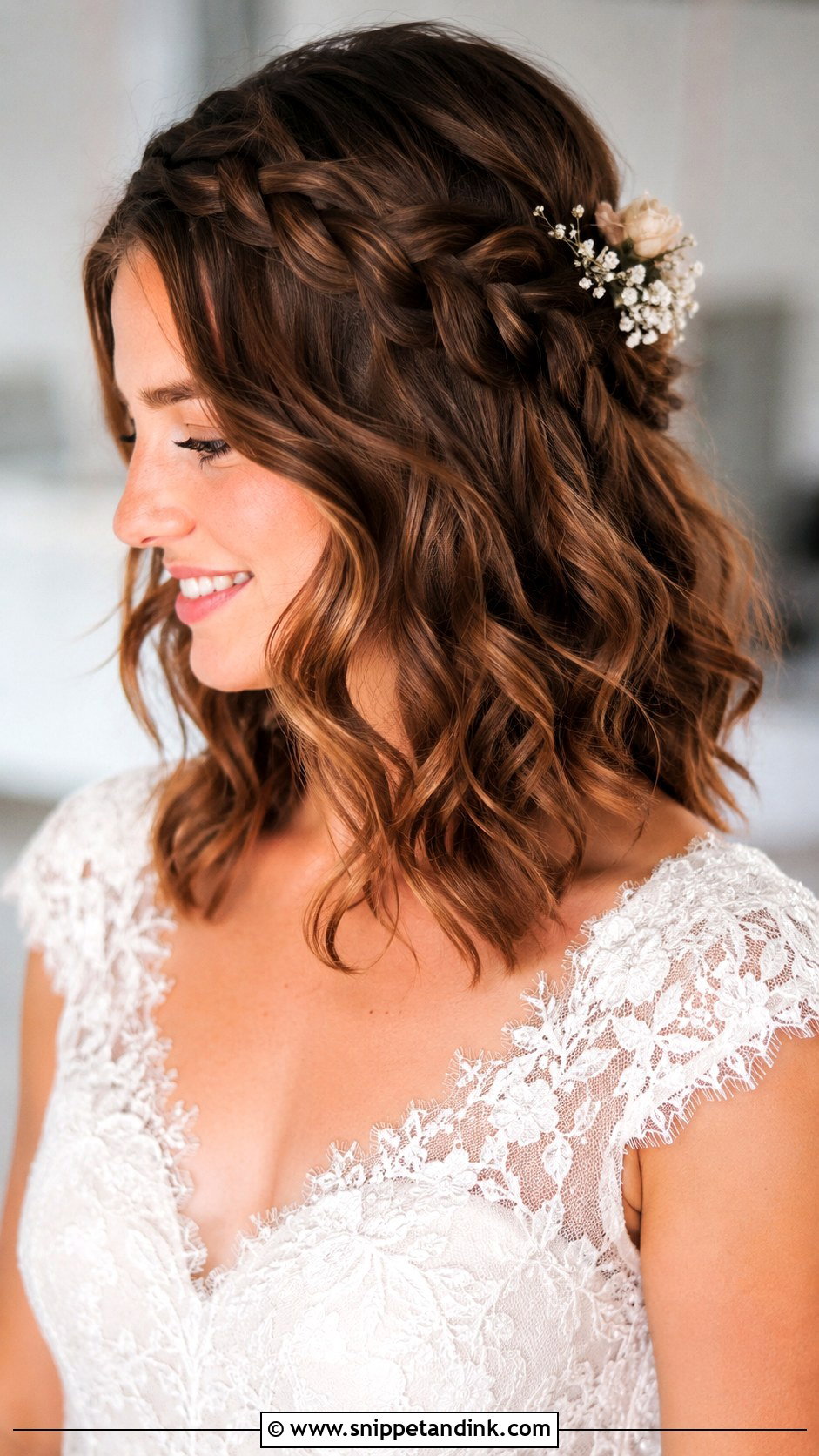 Medium Hair Waves With Braided Crown - Snippet and Ink - 20 Medium Hair Bridal Waves