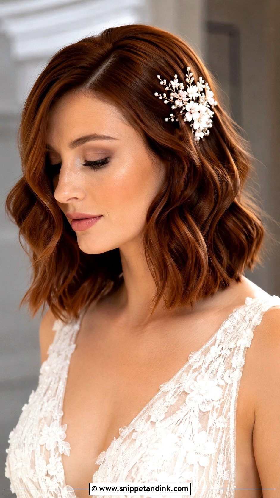 Medium Hair Waves With Floral Comb - Snippet and Ink - 20 Medium Hair Bridal Waves