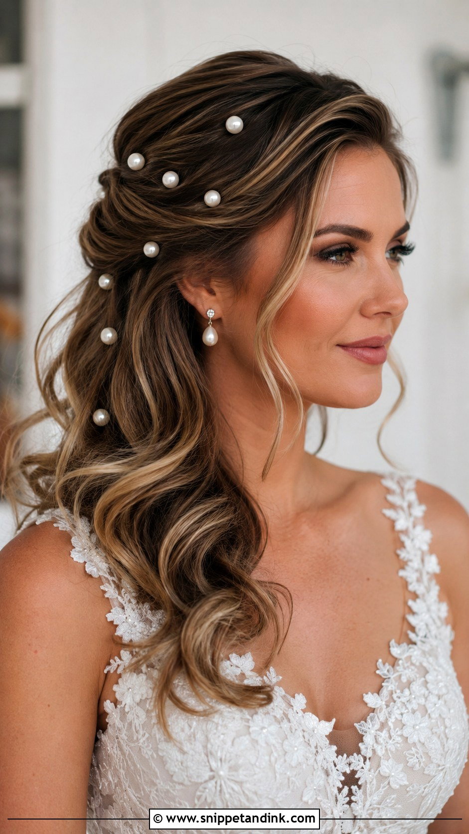 Medium Hair Waves With Pearl Pins - Snippet and Ink - 20 Medium Hair Bridal Waves