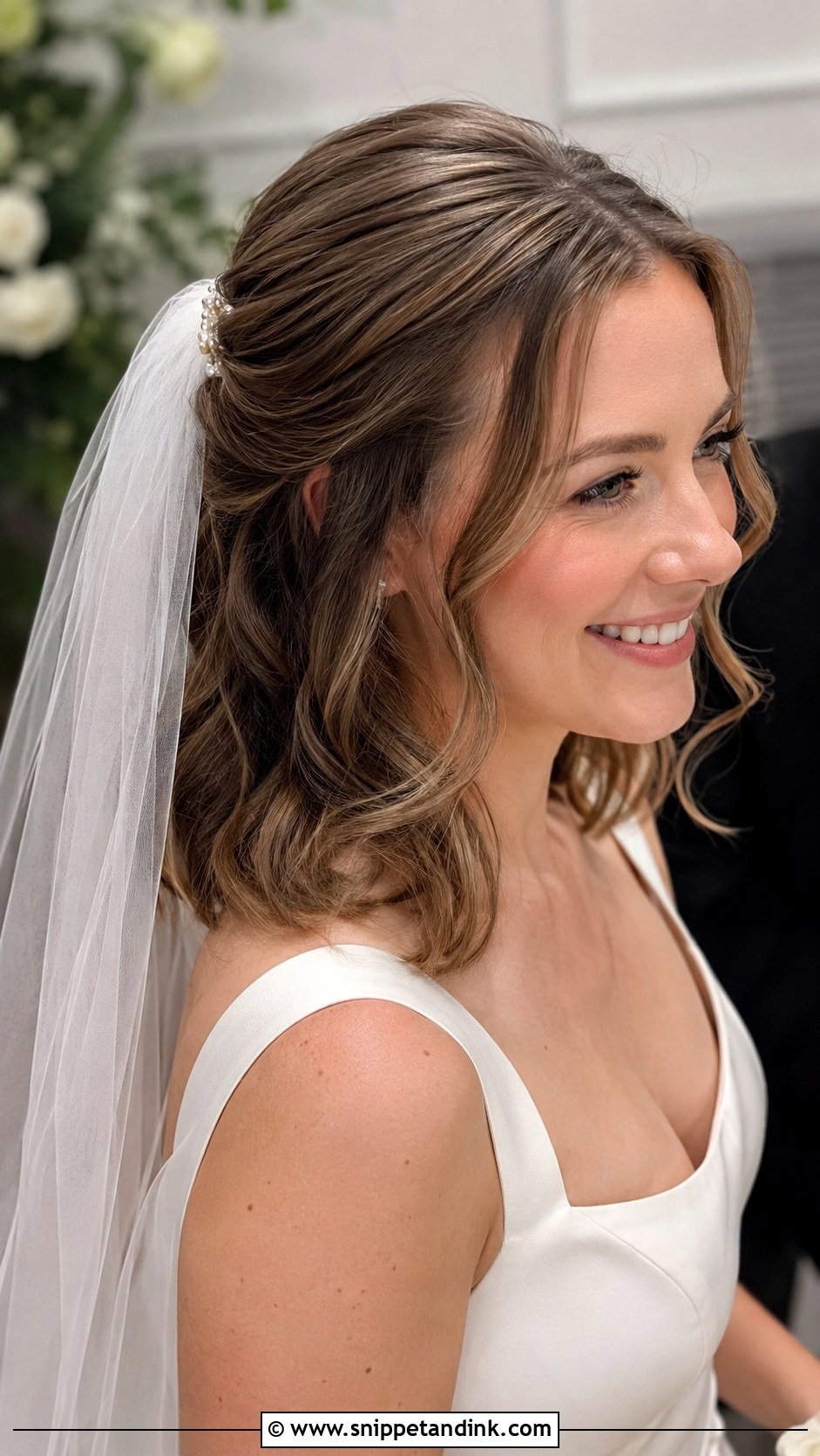 Medium Hair Waves With Veil - Snippet and Ink - 20 Medium Hair Bridal Waves