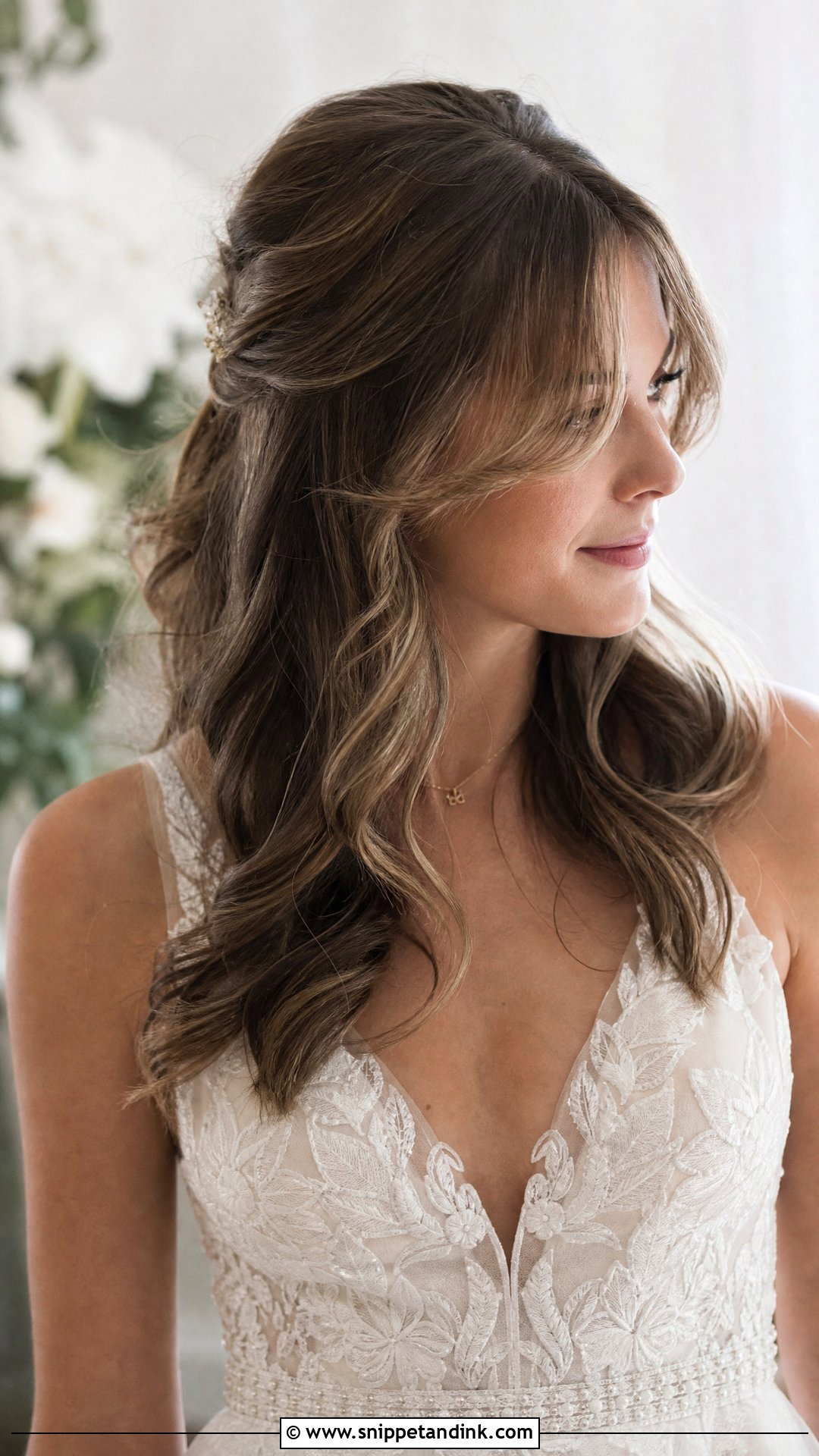 Medium Hair Wedding Hairstyle With Bangs - Snippet and Ink - 20 Mid Length Hairstyles for Wedding