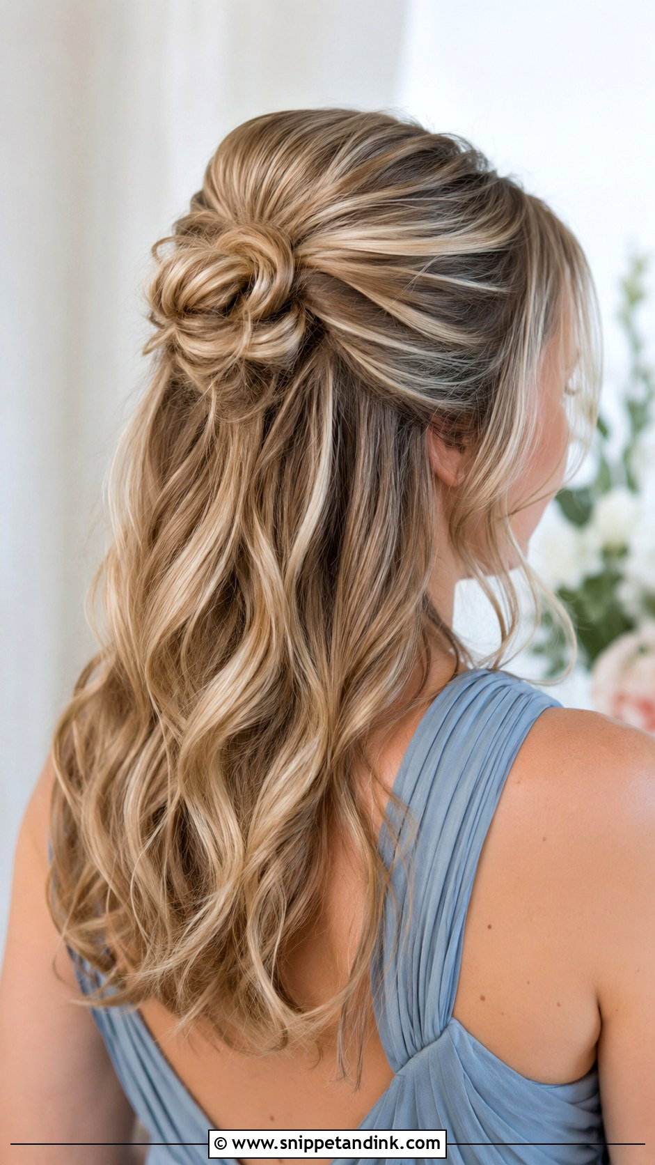 Medium Half Up Half Down Bridesmaid Hair With A Small Bun - Snippet and Ink - 20 Bridesmaid Hairstyles Half Up Half Down Medium