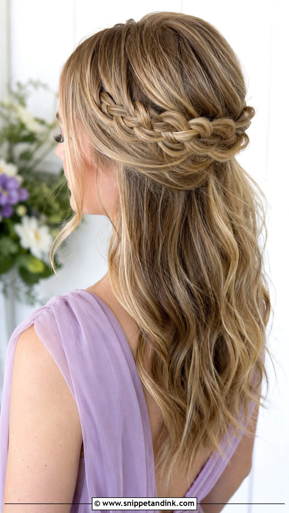 Medium Half Up Half Down Bridesmaid Hair With Braided Crown - Snippet and Ink - 20 Bridesmaid Hairstyles Half Up Half Down Medium