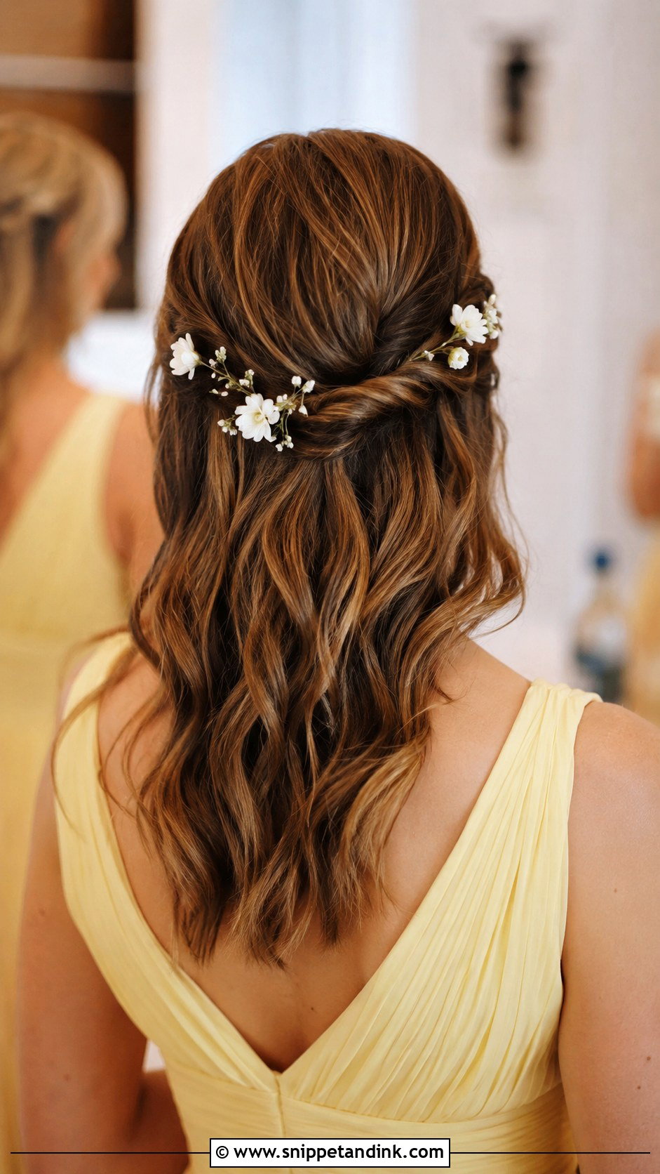 Medium Half Up Half Down Bridesmaid Hair With Floral Pins - Snippet and Ink - 20 Bridesmaid Hairstyles Half Up Half Down Medium