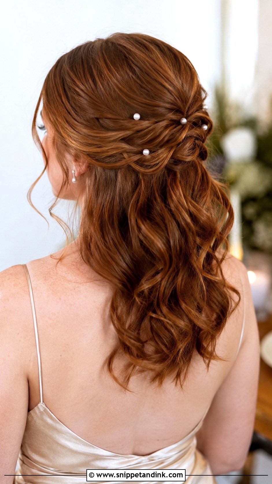 Medium Half Up Half Down Bridesmaid Hair With Pearl Pins - Snippet and Ink - 20 Bridesmaid Hairstyles Half Up Half Down Medium