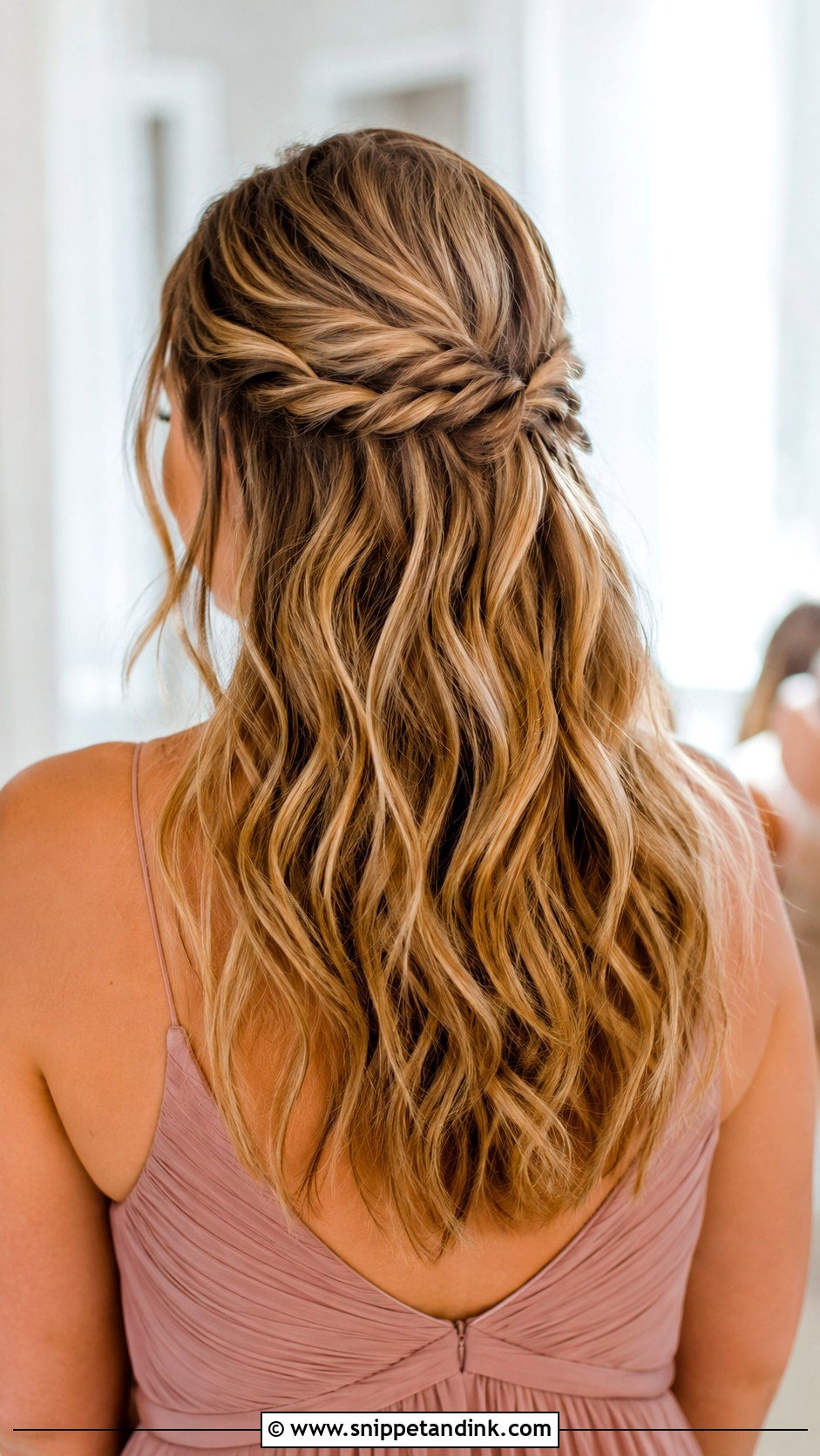 Medium Half Up Half Down Bridesmaid Hair With Textured Waves - Snippet and Ink - 20 Bridesmaid Hairstyles Half Up Half Down Medium