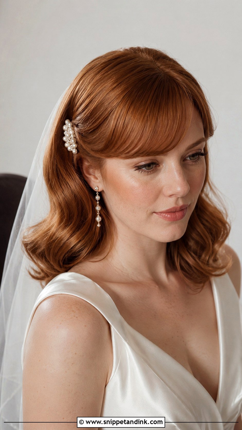 Medium Hollywood Waves Wedding Hairstyle With Bangs - Snippet and Ink - 15 Medium Wedding Hairstyles with Bangs