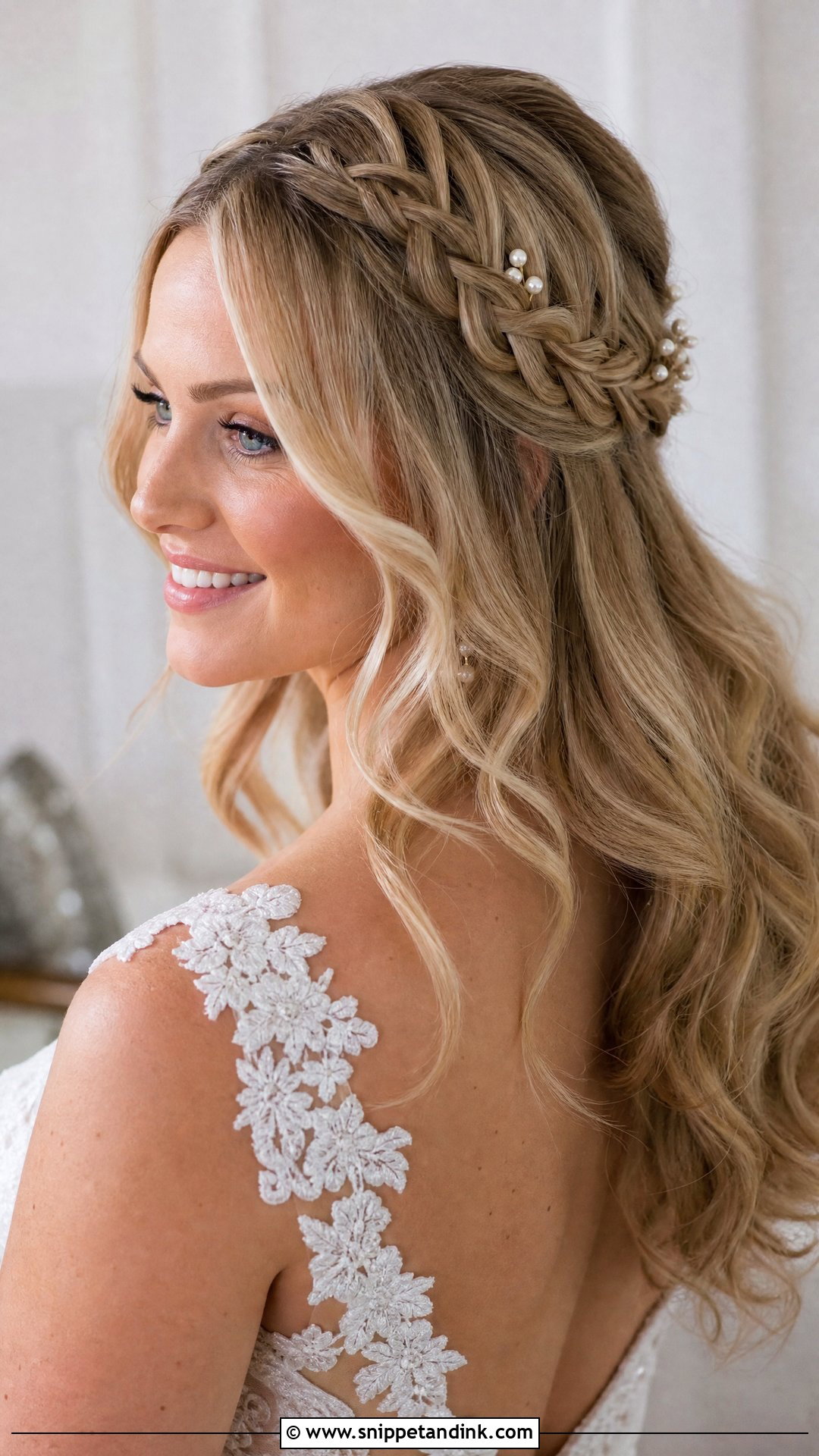 Medium Length Braided Crown Bride Hair - Snippet and Ink - 15 Bride Hairstyles for Medium Length Hair