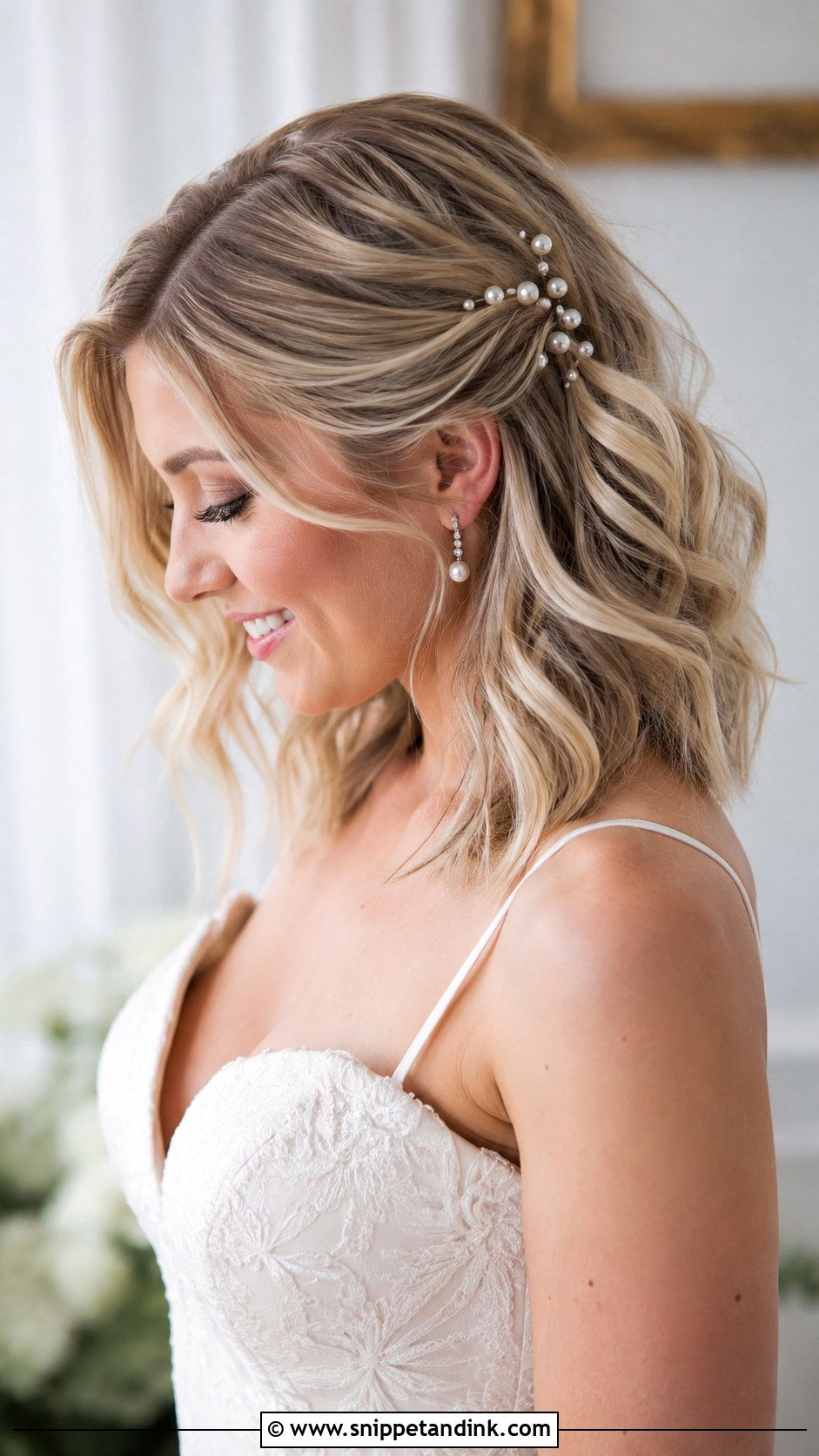 Medium Length Bridal Hair With Pearl Pins - Snippet and Ink - 20 Medium Length Bride Hair Ideas