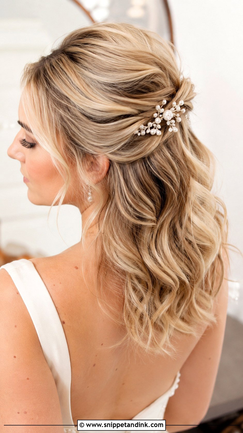 Medium Length Bridal Half Up Hair - Snippet and Ink - 20 Medium Length Bride Hair Ideas