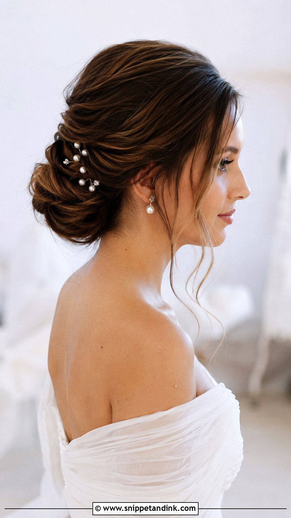 Medium Length Bridal Low Bun - Snippet and Ink - 20 Medium Length Bride Hair Ideas