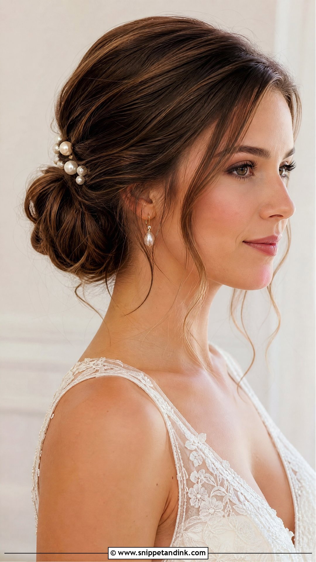 Medium Length Bridal Low Bun - Snippet and Ink - 15 Bride Hairstyles for Medium Length Hair