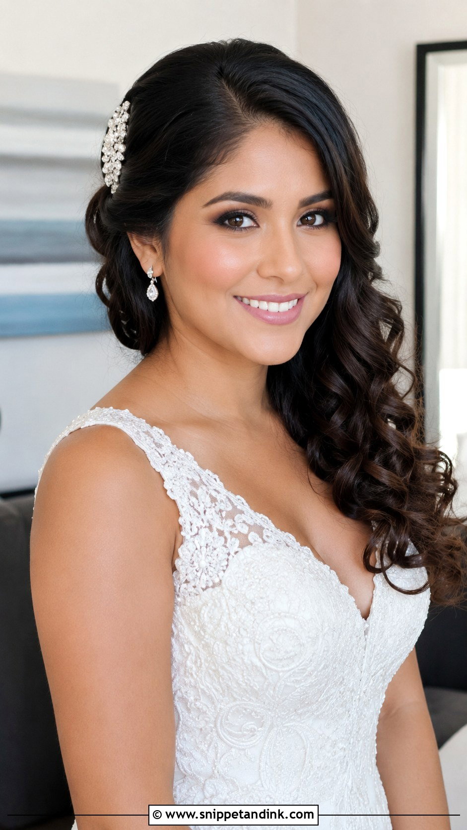 Medium Length Bridal Side Swept Curls - Snippet and Ink - 20 Medium Length Bride Hair Ideas