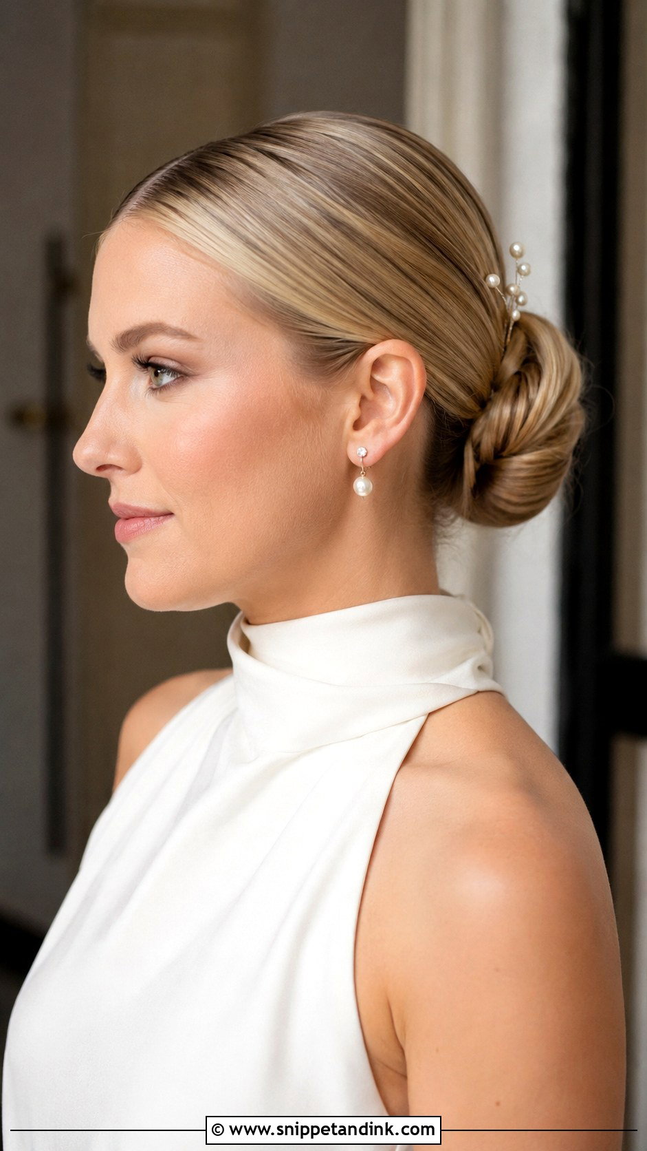 Medium Length Bridal Sleek Bun - Snippet and Ink - 20 Medium Length Bride Hair Ideas