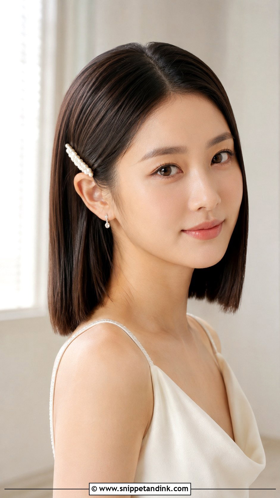 Medium Length Bridal Straight Hair - Snippet and Ink - 20 Medium Length Bride Hair Ideas
