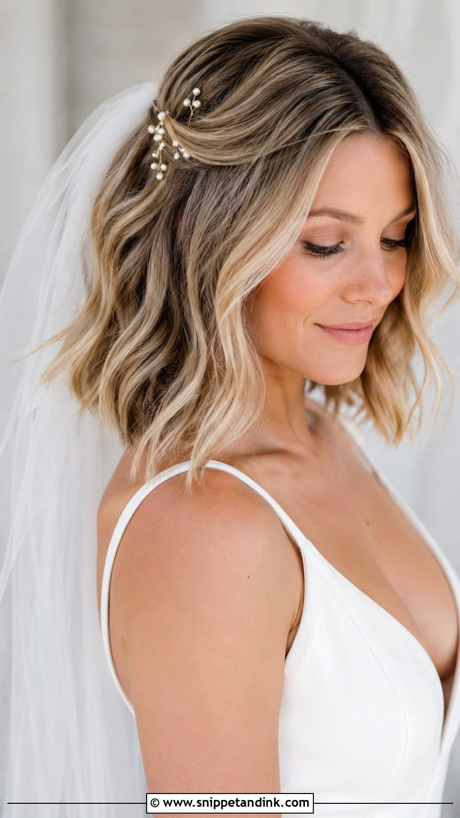 Medium Length Bridal Textured Bob - Snippet and Ink - 15 Simple Bridal Hair Medium Length Ideas